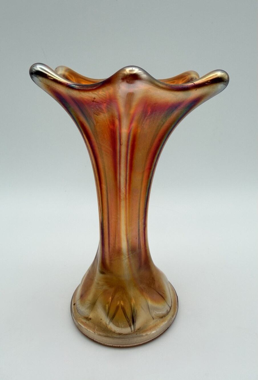Antique Imperial Carnival Glass Miniature Marigold Morning Glory Vase 5.5”
